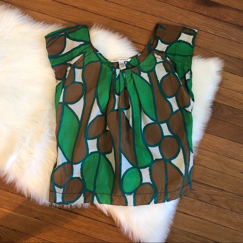 Diane Von Furstenberg green silk blouse